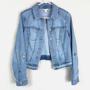 NWT Style & Co Cropped Denim Jacket with Raw Hemming on Bottom